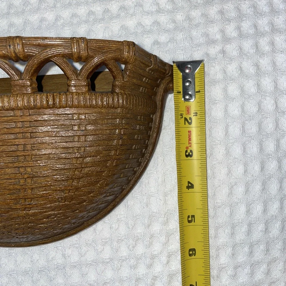 Vintage Syroco Wall Pocket Brown Basket Weave Wall  Planter Wall Mount